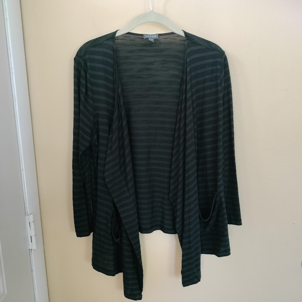 Striped Gray Black Lightweight Pockets Pima Cotton Blend Cardigan S Office